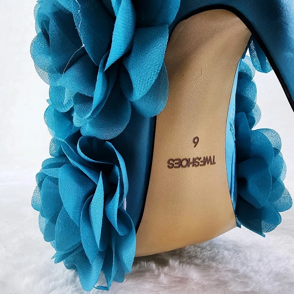 NIB Beauty 3D Flowers Floral High Heel Xoanna Elegant Ankle Boots Teal Blue - Picture 12 of 16